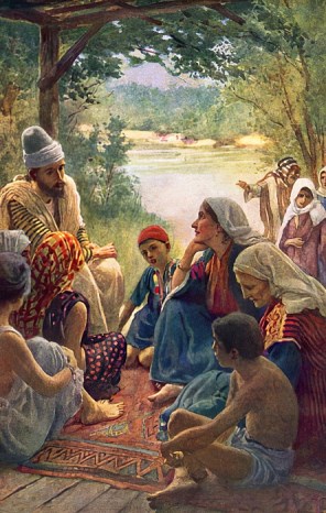 사도 성 바오로의 설교를 듣는 티아티라의 성녀 리디아_by Harold Copping_Bible illustrations.jpg